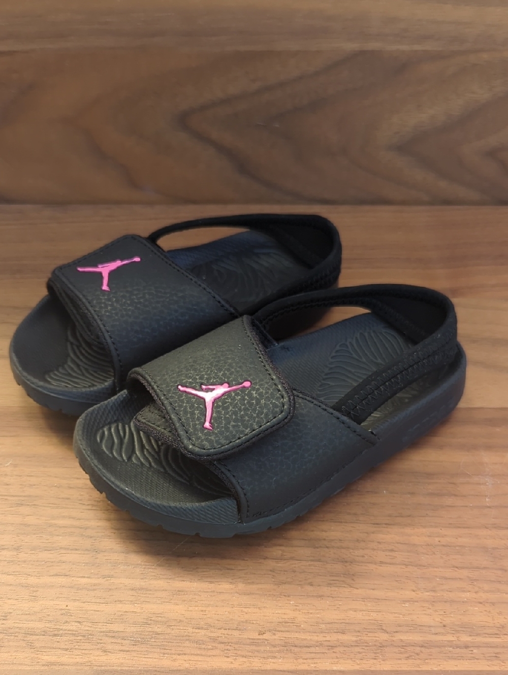 Jordan Hydro 6 Kids Black Slide Sandals with Pink Jumpman Accent
